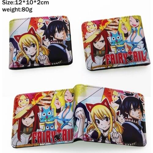 Anime Fairy Tail Pu Wallet Natsu Lucy Short Photo Card Holder Layers Bifold Leather Boys Girls Coin Zipper Pocket Purse Gift