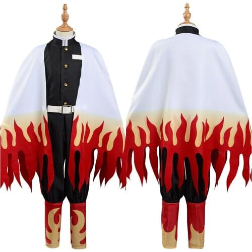 Demon Slayer: Kimetsu no Yaiba Rengoku Kyoujurou Cosplay Costume Kids Children Coat Pants Cloak Outfits Halloween Carnival Suit