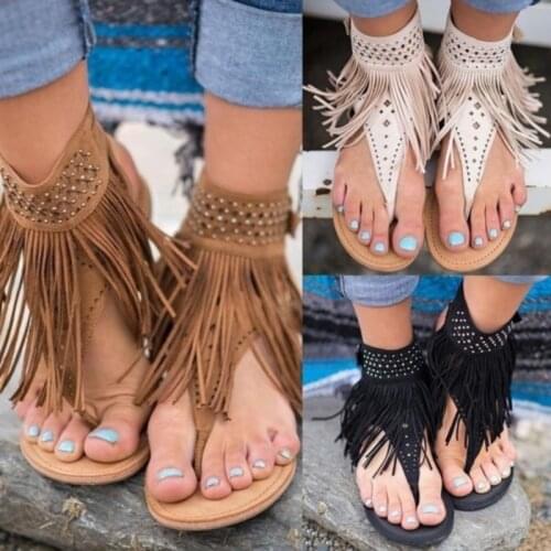 Summmer Shoes Flat Sandals Women Sexy Tassel 2021 Lady Rome Sandals Shoes Ankle Flat Flip Flops Shoes Summer For Women