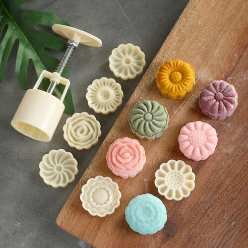 Mooncake Mold Set DIY Plastic Pastries Cake Plungers Hand Press Mooncake Mould Baking Tool Home Accessories