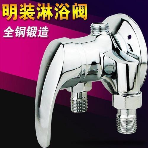 Copper mounted shower faucet Ming tube hot and cold tap shower switch water heater mixing valve set triangle