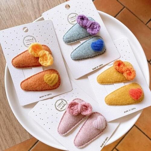 Fashion 4pcs/Set Babys Bangs Hair Clips Kids Toddlers 5cm Felt Wool Hairpins Knitted Bows Barrettes Girls Hair Accessories