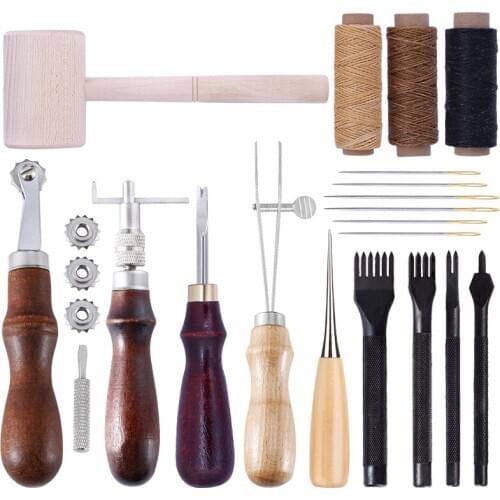 Imzay Leather Stitching Sewing Punch Craft Tools Kit Cutter Carving Working Stitching Leather Craft Tool Sets Accessories