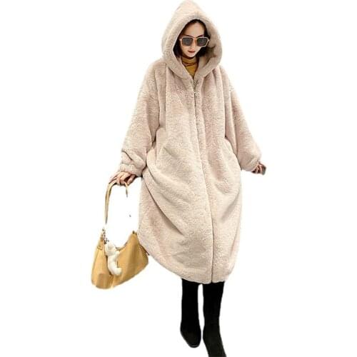 2021 New Zipper Imitation Rabbit Fur Women Winter Jacket Soft Loose Casual Warm Coat Overcoat Female Hooded Extended Plush Coat