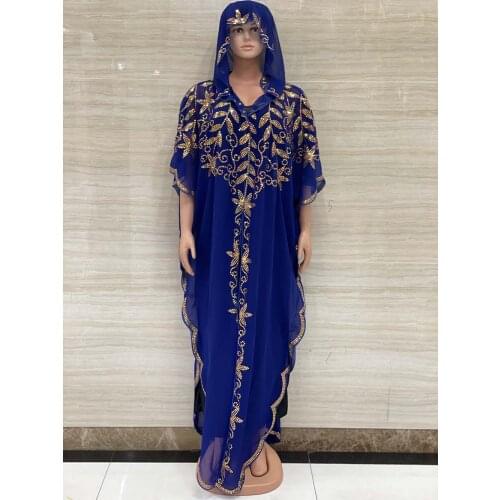 New Style African Womens Clothing Dashiki Abaya Hooded Stylish Chiffon Fabric Sequins Loose Long Dress Free Size ONE Piece