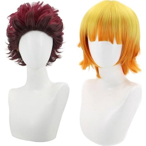 Anime Demon Slayer Kamado Tanjirou/Agatsuma Zenitsu Cosplay Wig Man Boy Short Synthetic Hair Wigs 30cm C28K193