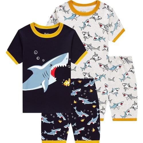 Boys' Pajama Sets Boys Cartoon Sleepwear Dinosaur Pajamas Boys Toddler Kids Grow in The Dark T-Rex 4 Pieces Short Pajama Set