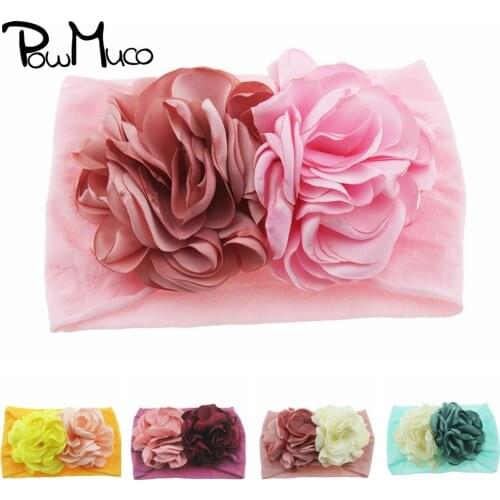 Powmuco Fashion Toddler Double Color Flowers Hairband Soft Comfortable Elastic Nylon Headband Infant Headwear Party Decoration