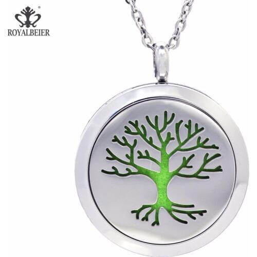 Dropshipping 1pc High Grade Oil Diffuser Necklace 316 Stainless Steel Aroma Difuser With 5pcs Mat Life Tree 30mm Pendant Necklac