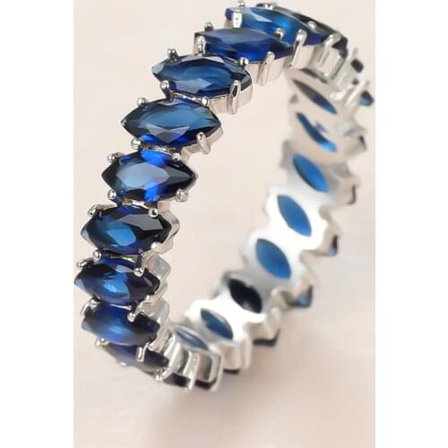 Luxury Male Female Blue Crystal Stone Ring Simple Silver Color Wedding Rings For Women Men Vintage Leaf Zircon Engagement Ring