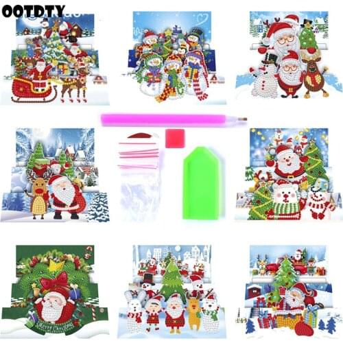 Christmas Greeting Cards 5D Diamond Painting Kit Cartoon Santa Claus Full Drill Postcard New Year Holiday DIY Handmade Gift