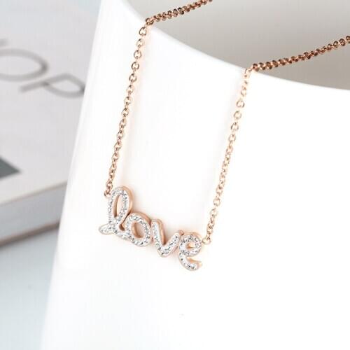 SAINMAX NEW Chain Necklaces for Women Crystal Letter Pendant Necklace as Lovers' Gift Fashion Stainless Steel Jewelry