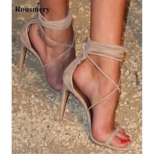 Strap Cross Women Fashion Open Toe High Heel Sandals Ankle Strap Wrap Gladiator Sandals Real Pictures Dress Shoes