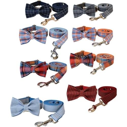 Grid Dog Collar Traction Rope Bow tie Pitbull Personalized Engraved Pet Name Retailing Supplies Accessories