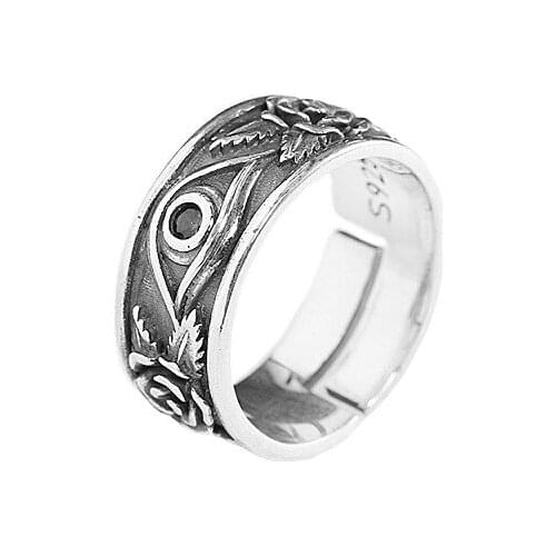 Vintage 925 Sterling Silver God Eye Ring with Rose for Women,Open and Adjustable