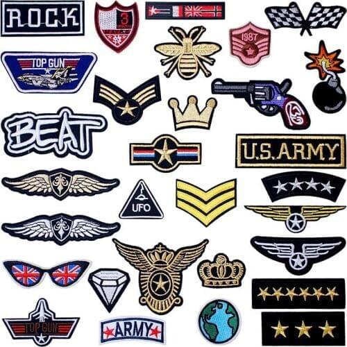 Army Soldier Military Rank Embroidered Iron on Patches for Clothing DIY Stripes Clothes Patchwork Sticker Custom Applique