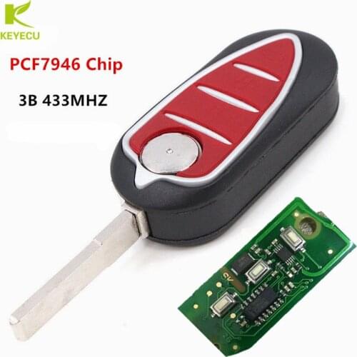 KEYECU Replacement 3 Button Folding Remote Key 433MHz PCF7946 for Alfa Romeo Mito 159 Brera Giulietta 2010- Marelli BSI