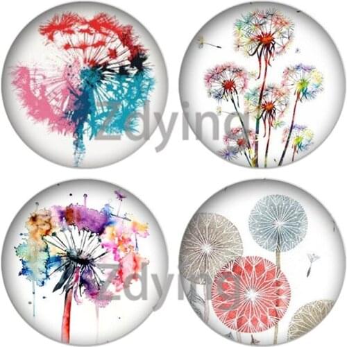 Zdying 10pcs Round Glass Cabochon Dandelion Watercolor Art Picture Glass Dome DIY Earrings Brooch Pendant Charm Jewelry Findings