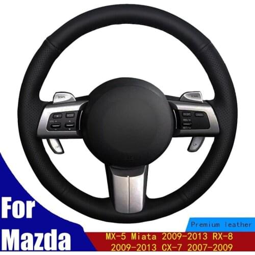 Hand-stitched Car Steering Wheel Cover Black Micro Fiber Leather For Mazda MX-5 Miata 2009-2013 RX-8 2009-2013 CX-7 2007-2009
