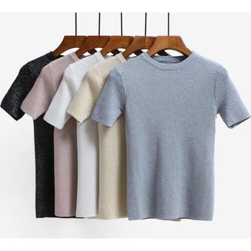 2018 New Summer knitted Slim Pullover Women O-Neck Sweater Shirt Female All-match Basic Short Sleeve Tops Clothing