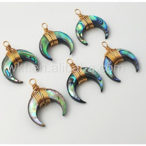 WT-P922 Unique Design Wire wrapping Pendant Natural Shell Charm Pattern Crescent Moon Pendant Shell 20mm Nice Crescent Wholesale