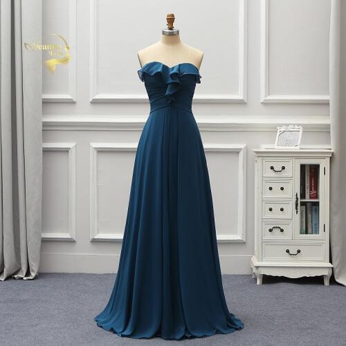 Mariage Long Sexy Chiffon Teal Bridesmaid Dresses Strapless Vestidos De Fiesta De Noche Vestido De Festa Longo 2020 New Arrival