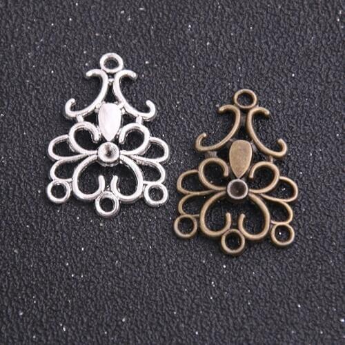 10pcs 25*36mm Two Color Zinc Alloy Necklace Charm Jewelry DIY Hollow Flower Connector Pendant Necklace