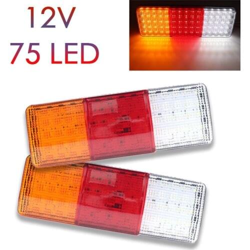 2pcs 12V 75LEDS Trailer Truck lorry LED VAN Tail Light Lamp Car-Trailer Taillight Reversing Running Brake Turn rear lights