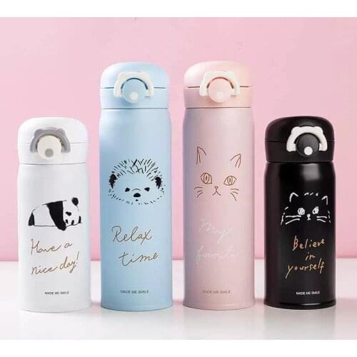 350ml Cartoon Cat/ Hedgehog/ Panda Stainless Steel Vacuum Flasks Portable Thermos Mug Travel Thermal Water Bottle Tumbler
