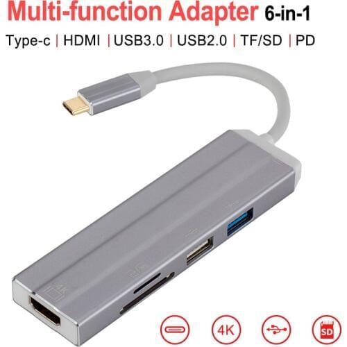 6 In 1 Type C Adapter To HDMI USB2.0 3.0 Multi Function USB-C Converte to SD/TF Hub For Laptop Macbook Samsung Huawei