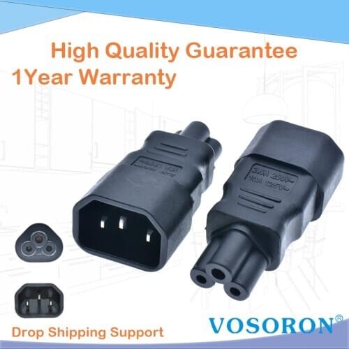 IEC 320 C14 3-Pin Male To C5 3-Pin Female Straight Power Plug Converter Adapter