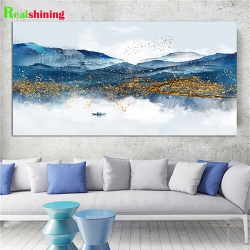 Diamond painting Blue and Golden Mountain Landscape Wall Art Painting Modern Abstract full square drill diamond embroidery N2108