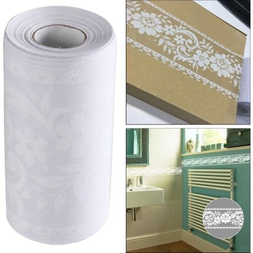 White Lace Bathroom Mirror Decorative Transparent Detachable Wallpaper Border Shop Display Window Sticker Home Decoration