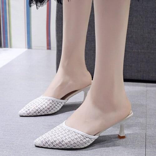 Free Shipping-womens Slippers, Stiletto Retro Mesh High-heeled Sandals and Slippers, Pointed Fairy Style Womens Shoes