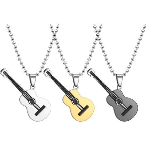 No Fade Guitar Shape 316L Stainless Steel Men or Women Necklaces Jewelry Hiphop Rock Slide Music Element Chains Necklace Pendant