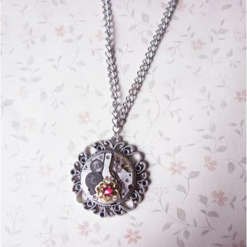 Steampunk Clock Work Necklace Watch Movement Parts Pendant Gears Jewelry Handmade