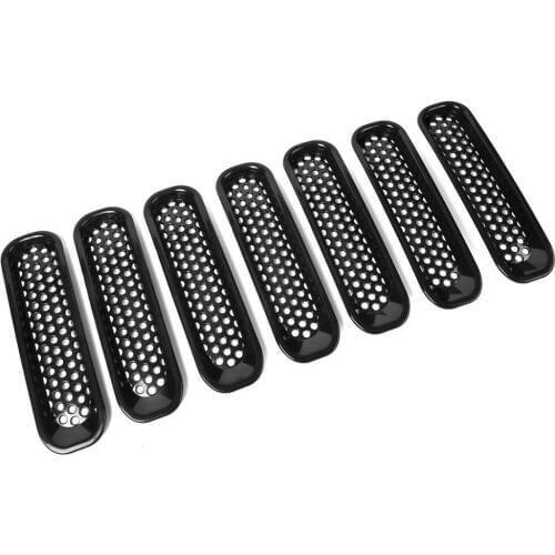Black Trim Grill Grille Cover Insert Mesh Frame for Jeep Wrangler JK & Unlimited 2007-2016 - 7 PCS Front Grill Mesh Trim Insert