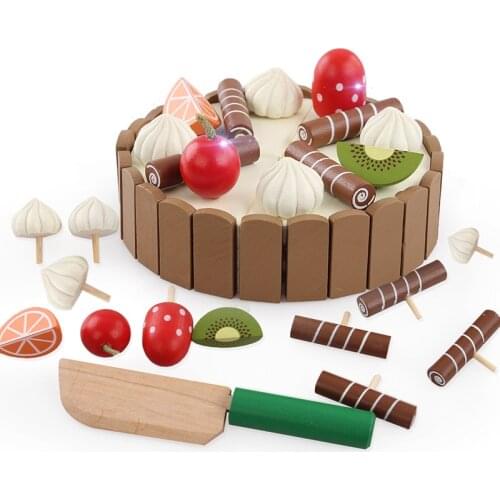 Wooden Magnetic Cake Children Cut and Play Simulation Toys Baby Play House Kitchen Toys for Girls Wooden Toy Food