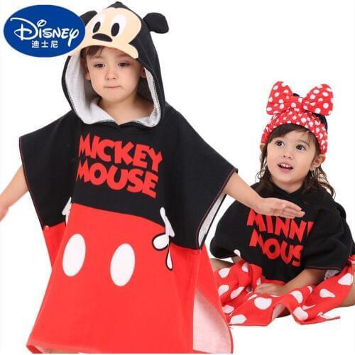 Disney Black Red Polka Dot Mickey Mouse 100% Cotton Hooded Bath Towel for Baby Boys Girls Kids Beach/Pool Shower Towel/Cloak