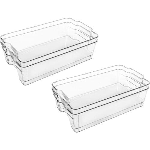 EAS-4 Pack Large Clear Plastic Food Storage Bin with Handle for Freezer, Cabinet, Fridge, Kitchen Pantry Storage