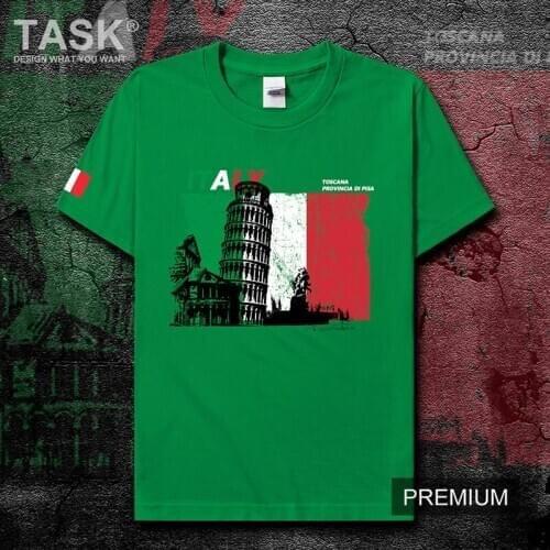 Leaning Tower of Pisa, National Landmark Building Italian Flag Printed T-Shirt Summer Cotton O-Neck Short Sleeve Mens T Shirt