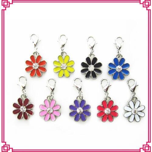 Hot selling 45pcs/lot mix 9 different color daisy flower dangle charms lobster clasp charms for floating lockets