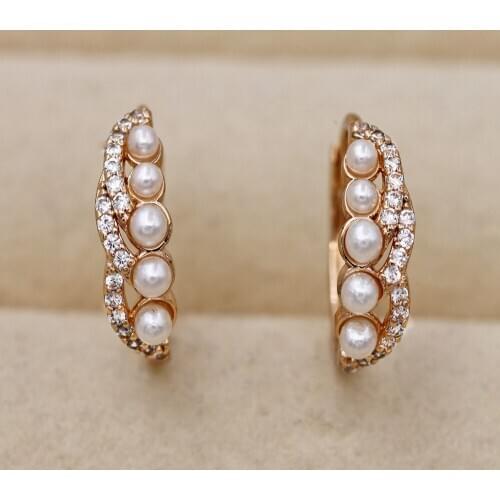 Classic Luxury Hoop Earrings for Women Gold Pearl Earring With purple Zircon Jewelry Accessories Women Anniversary Engagement