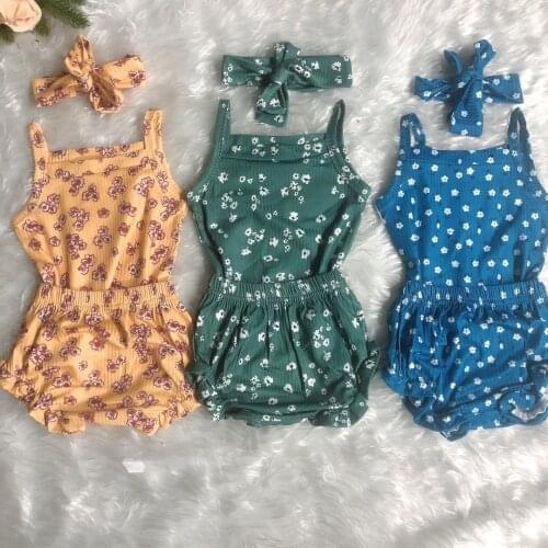 FOCUSNORM Newborn Baby Boys Girls Clothes Sets 0-24M Flowers Printed Sleeveless Romper Tops Shorts Headband 3 Colors