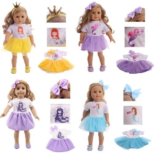 Doll clothes Cartoon Unicorn Mermaid Dress For 18 Inch American&43 Cm Born Baby Generation Girls Russian DIY Toy Gift