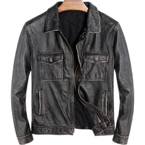 Man Motorcycle Genuine Leather Jackets Vintage Real Cow Suede Leather Coats Retro Cowhide Male Slim Winter Autumn Brand Clothing