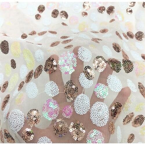 Lace179 Pink Golden White Dots 3MM Sequin Fabric Elastic Mesh High Density Sequin Fabric For Womens Dress For Performance