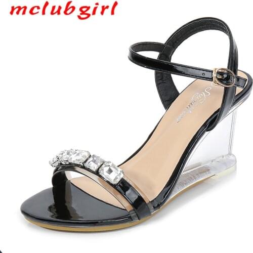 Mclubgirl Women Fashion Rhinestone-Style Wedge Sandals Womens Summer 2020 New Sexy Crystal Transparent Pumps Wedge Drag LFD