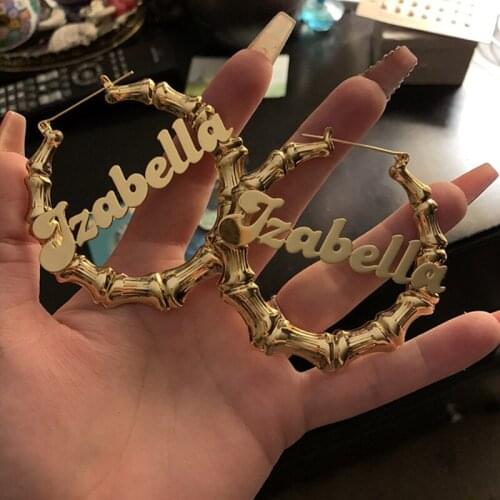 DUOYING Fashion Custom Earring Hiphop Sexy Bamboo Hoop Earrings Customizable Customize Name Earrings Statement For Women Gifts