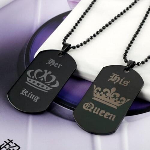 Fashion Cool Couple Necklaces Her King His Queen Letter Black Metal Couple Necklaces For Lovers Jewelry Gift Women/Men